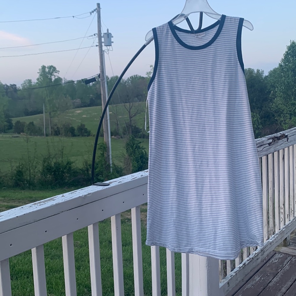 Blue and white striped dress
